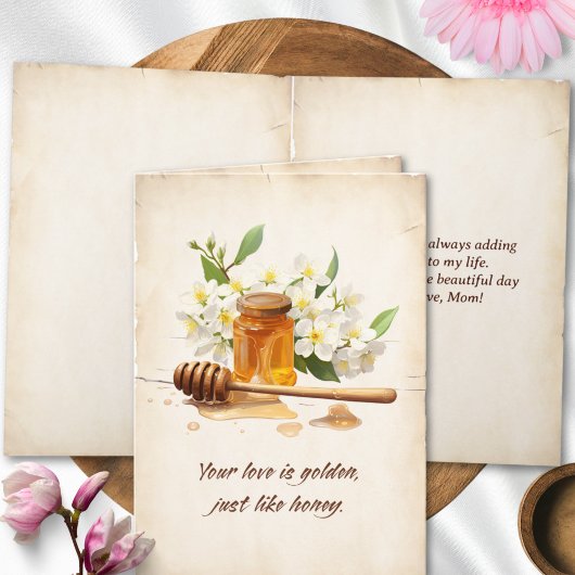 Vintage Gouden Honing & Bloem Kader Moederdag Kaart