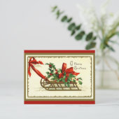 Vintage Gouden Kerst Slede Feestdagenkaart (Staand voorkant)