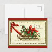 Vintage Gouden Kerst Slede Feestdagenkaart (Voorkant / Achterkant)