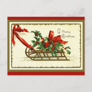 Vintage Gouden Kerst Slede Feestdagenkaart