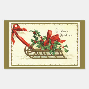 Vintage Gouden Kerstsléde Rechthoekige Sticker