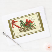 Vintage Gouden Kerstsléde Rechthoekige Sticker (Envelop)