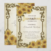 Vintage gouden lijst zonnebloem Quinceañera uitnod Kaart (Voorkant / Achterkant)
