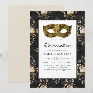 Vintage Gouden Masquerade Bloemendamask Quinceañer Kaart