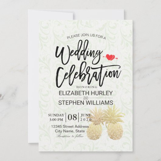 Vintage gouden olie-ananassesaus voor bruiloft kaart (Voorkant)