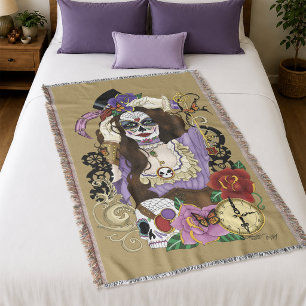 Vintage Gouden Steampunk Suiker Skull Paars Deken