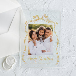 Vintage Gouden Strik Kerstmis Foto Acryl Uitnodigingen