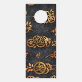 Vintage Gouden Tandwielen & Rode Neon Mythic Cyber Deurhanger