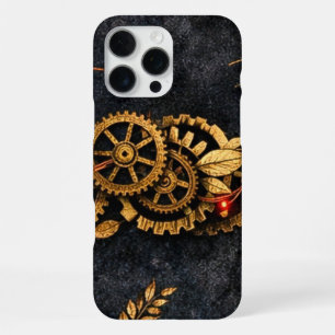 Vintage Gouden Tandwielen & Rode Neon Mythic Cyber iPhone 16 Pro Max Hoesje