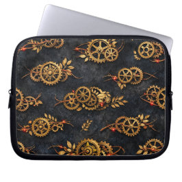 Vintage Gouden Tandwielen & Rode Neon Mythic Cyber Laptop Sleeve