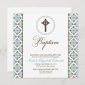 Vintage Grace Baptism Invitation (chocolade/aqua) Kaart (Voorkant / Achterkant)