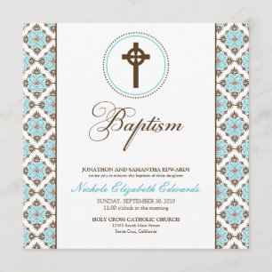 Vintage Grace Baptism Invitation (chocolade/aqua) Kaart