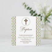 Vintage Grace Baptism Invitation (chocolade/groen) Kaart (Staand voorkant)