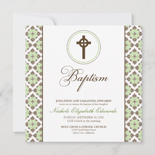 Vintage Grace Baptism Invitation (chocolade/groen) Kaart (Voorkant)