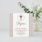 Vintage Grace Baptism Invitation (chocolade/roze) Kaart (Staand voorkant)