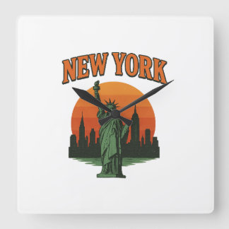 Vintage Grafisch Ontwerp van New York – Standbeeld Vierkante Klok