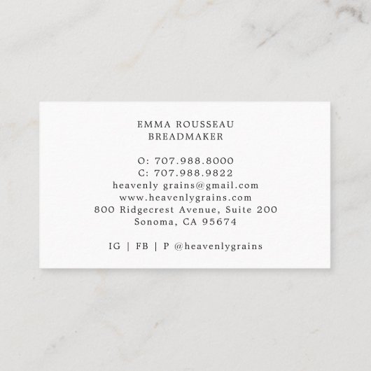 Vintage Grain Sack Bread Visitekaartje (Achterkant)