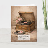 Vintage Grammofoon met Rozen Kaart (Voorkant)