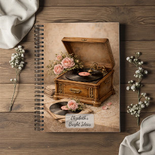 Vintage Grammofoon met Rozen Notitieboek