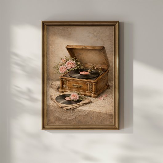 Vintage Grammofoon met Rozen Poster
