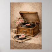Vintage Grammofoon met Rozen Poster (Voorkant)