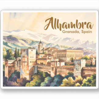 Vintage Granada Spain Alhambra Watercolor Travel Sticker