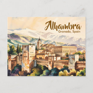 Vintage Granada Spanje Alhambra Aquarel Reis Briefkaart