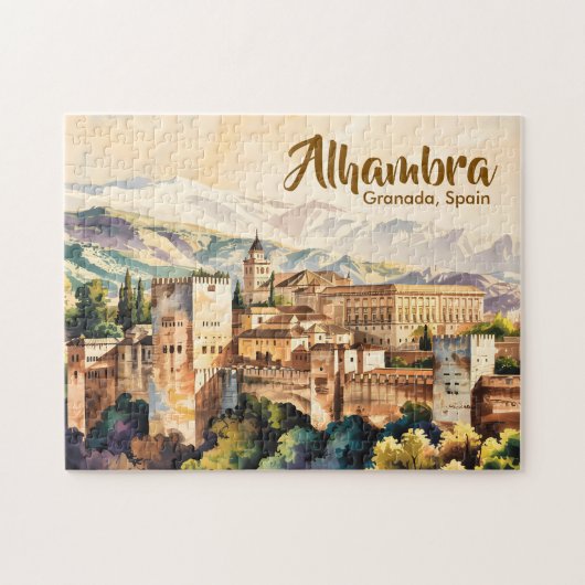 Vintage Granada Spanje Alhambra Aquarel Reis Legpuzzel (Horizontaal)