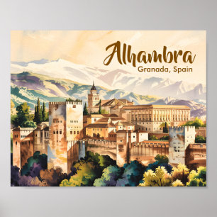 Vintage Granada Spanje Alhambra Aquarel Reis Poster
