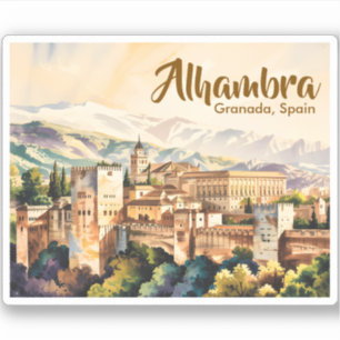 Vintage Granada Spanje Alhambra Aquarel Reis Sticker