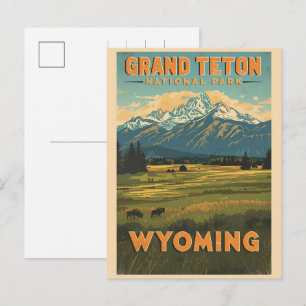 vintage Grand Teton National Park Wyoming Retro Feestdagenkaart