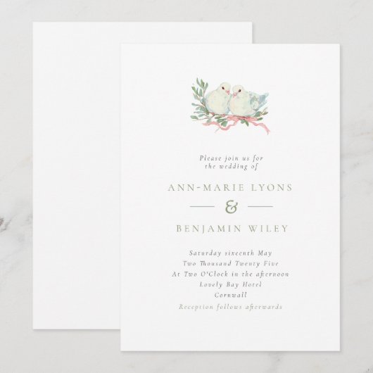 Vintage Grandmillenial Love Birds Wedding Kaart (Voorkant / Achterkant)