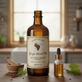 Vintage Grape Seed Oil Label with Hand-Drawn Grape Wijn Etiket