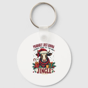 Vintage Grappig Kerstmis Hoogland Koe Jingle Bel C Sleutelhanger