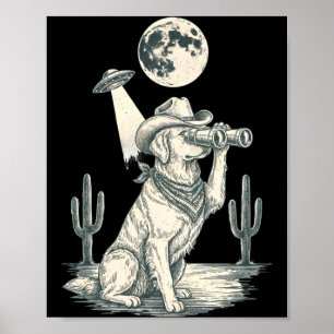 Vintage grappige gouden retriever ufo western cowb poster