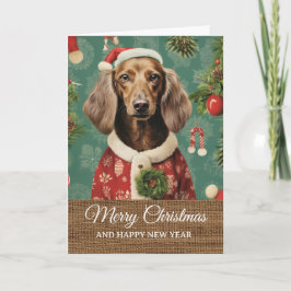 Vintage Grappige Hond in Kerstkostuum Kaart