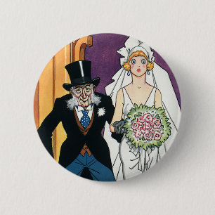 Vintage Grappige Huwelijk, Mei December Romantiek Ronde Button 5,7 Cm