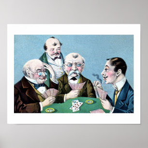 Vintage grappige kaartspelers (whist, bridge) cart poster