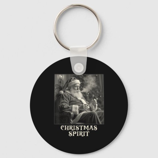 Vintage grappige rokende kerstman Kerstmis Shirt Sleutelhanger (Voorkant)