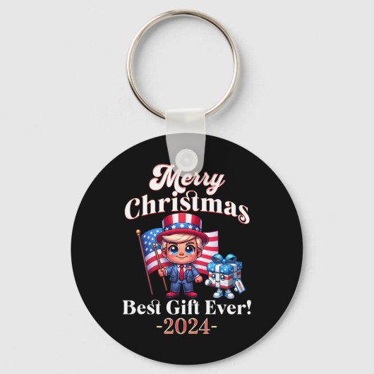 Vintage Grappige Trump Prettig Kerstfeest Beste Ca Sleutelhanger (Voorkant)
