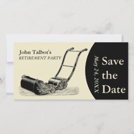 VINTAGE Grasmaaier Pensioenfeestje Save the Date 2
