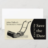 VINTAGE Grasmaaier Pensioenfeestje Save the Date 2 (Voorkant / Achterkant)