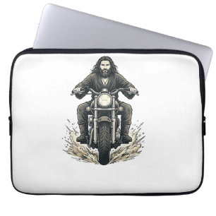 Vintage graveerkunst motorrijder vector ontwerp_1 laptop sleeve