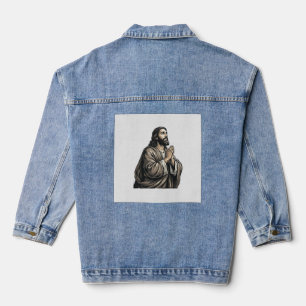Vintage Gravure Biddende Man Religieus Shirt Desi Denim Jacket
