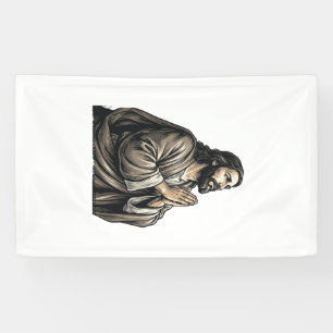 Vintage Gravure Biddende Man Religieus Shirt Desi Spandoek
