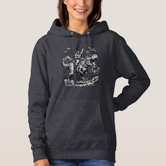 Vintage Gravure Dinosaurus Ruiter Grafisch T-shirt (Voorkant)