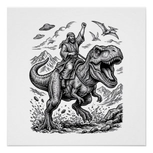 Vintage Gravure Dinosaurus Ruiter Grafisch T-shirt Perfect Poster