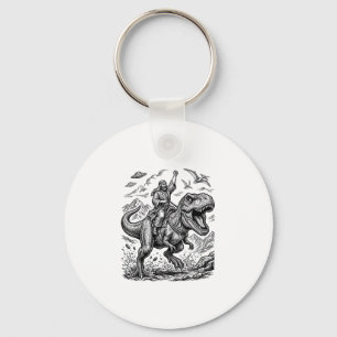 Vintage Gravure Dinosaurus Ruiter Grafisch T-shirt Sleutelhanger