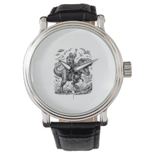Vintage Gravure Dinosaurus Ruiter Grafische T-shir Horloge