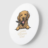 Vintage Gravure Gouden Retriever Vader Grote Klok (Hoek)